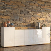 Madia Cordele, Credenza 7 Ripiani Made in Italy, 200x35x70h cm Bianco Lucido