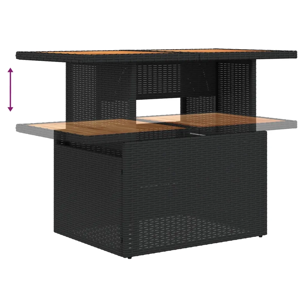 Set Divani da Giardino 2 pz | Set Salotto da Giardino con Cuscini Nero Polyrattan Acacia