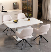 Set 4 sedie girevoli con braccioli in tessuto Sherpa bianco