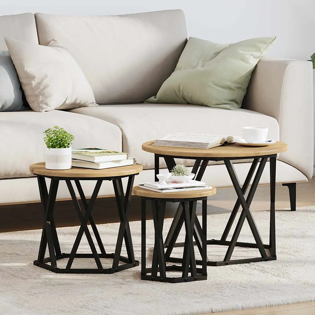 Tavolo laterale | Tavolino Nesting 3 pz Rovere artigianale