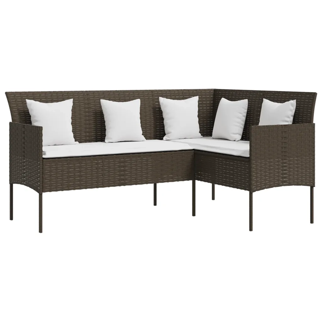 Divano a Forma di L con Cuscini in Polyrattan Marrone cod mxl 71040