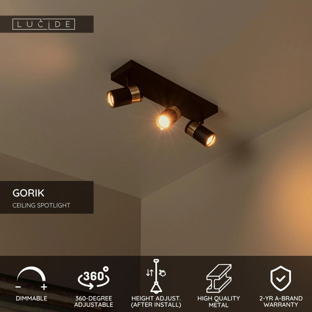 Plafoniera GORIK 3xGU10 nera oro rettangolare Lucide