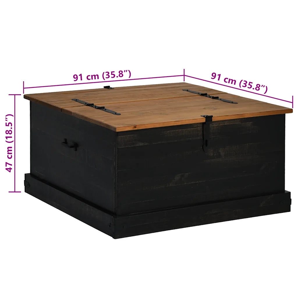 Cassapanca-Baule-Armadietto contenitore HALDEN Nero 91x91x47 cm in Legno Massello di Pino
