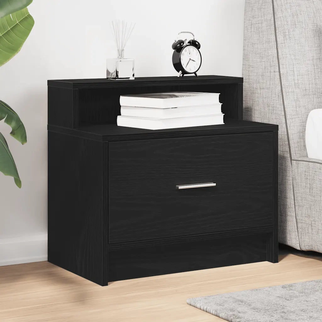 Comodino | Armadio da Notte | Mobiletto da notte con Cassetto Rovere Nero 51x31x47 cm