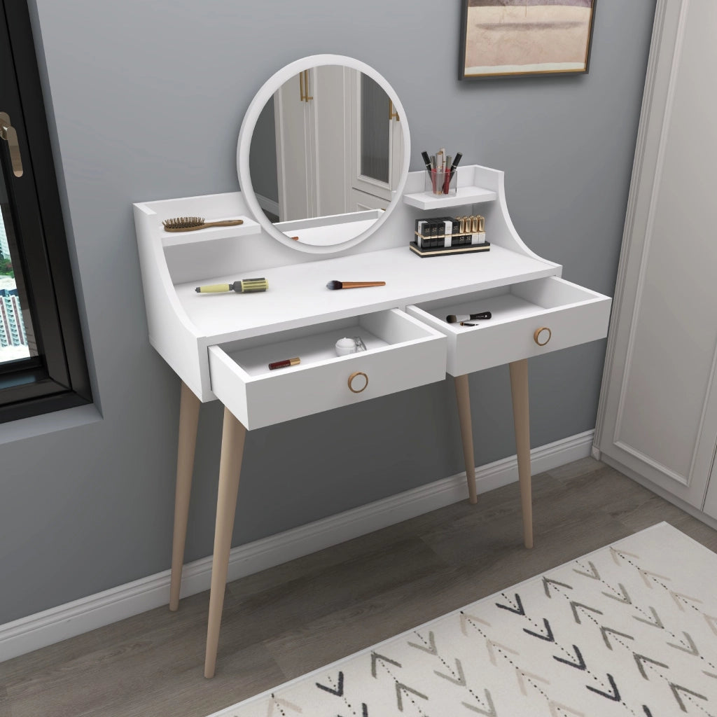 Mobile da Trucco Isernia, Toeletta Specchio Incluso, 90x35x131h cm Bianco