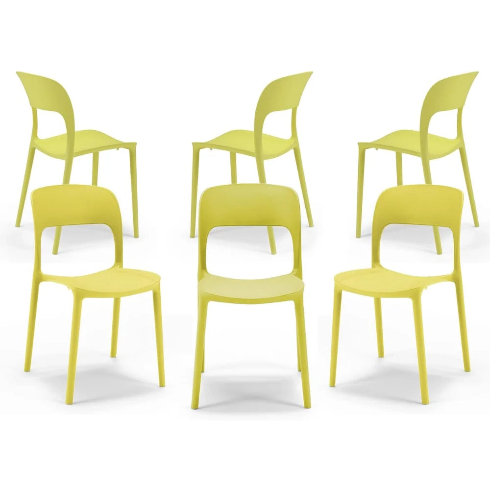 Set 6 sedie in polipropilene KATE, impilabile, resistente ai raggi UV, design moderno, ideale per sala da pranzo, cucina, sala d’attesa, bar, ristoranti o da esterno, colore Giallo Lime