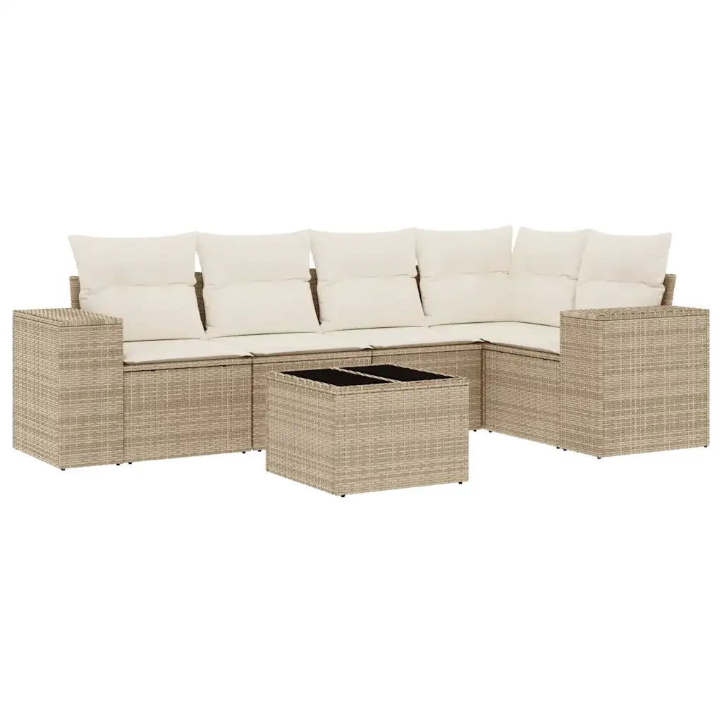 Set Divano da Giardino 6 pz con Cuscini Beige in Polyrattan 3222537