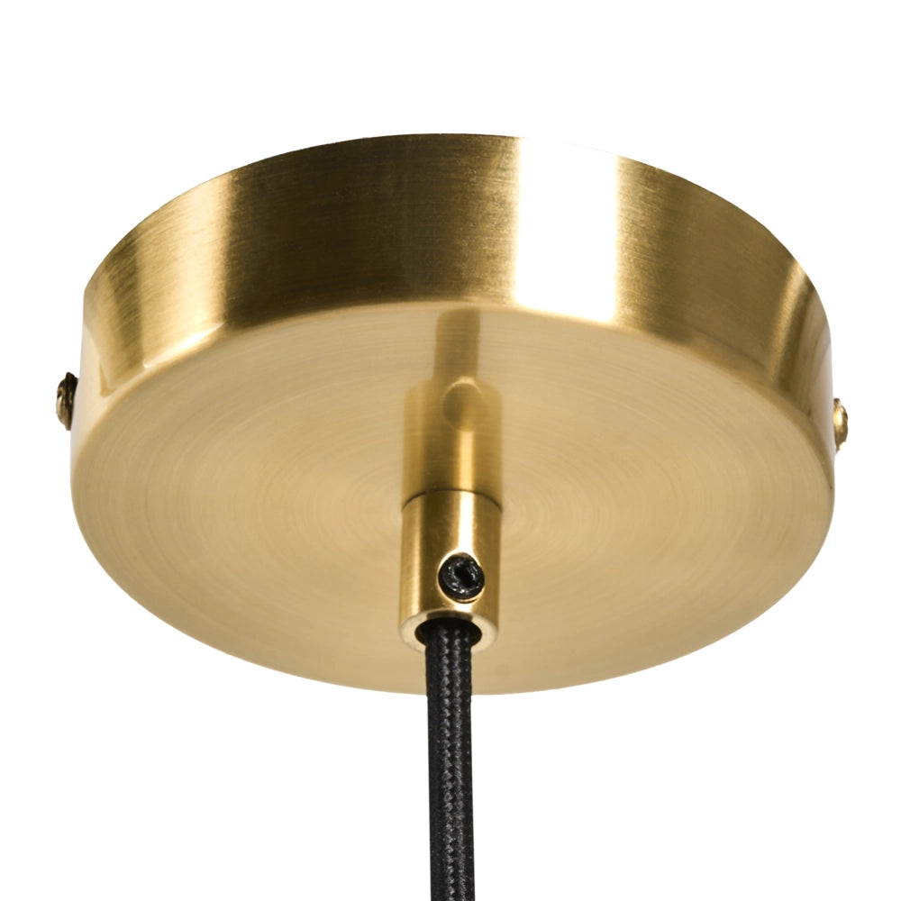 Lampada a sospensione con paralume in vetro trasparente e base in metallo dorato effetto cristallo stile moderno e glamour