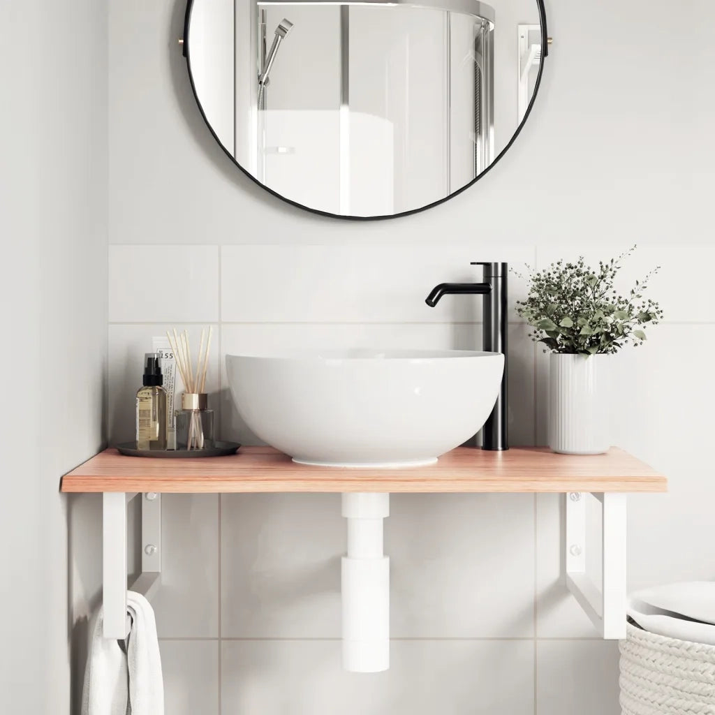 vidaXL Ripiano a Parete per Lavabo in Acciaio e Massello di Rovere