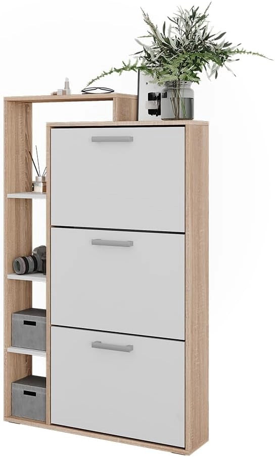 Scarpiera da ingresso Orlando, Bianco/Sonoma, 80 x 128.3 cm con 3 scomparti incernierati