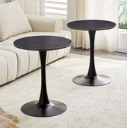 Tavolo rotondo da pranzo 72 cm in MDF e metallo; nero effetto marmo