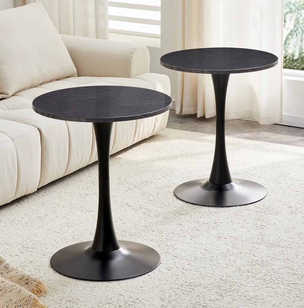 Tavolo rotondo da pranzo 72 cm in MDF e metallo; nero effetto marmo