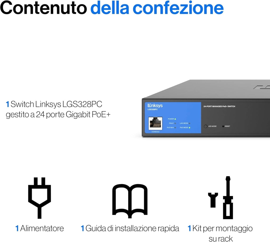 Switch Gigabit PoE+ Gestito a 24 Porte con 4 Porte 1GE SFP di Uplink, 250 W, Nero
