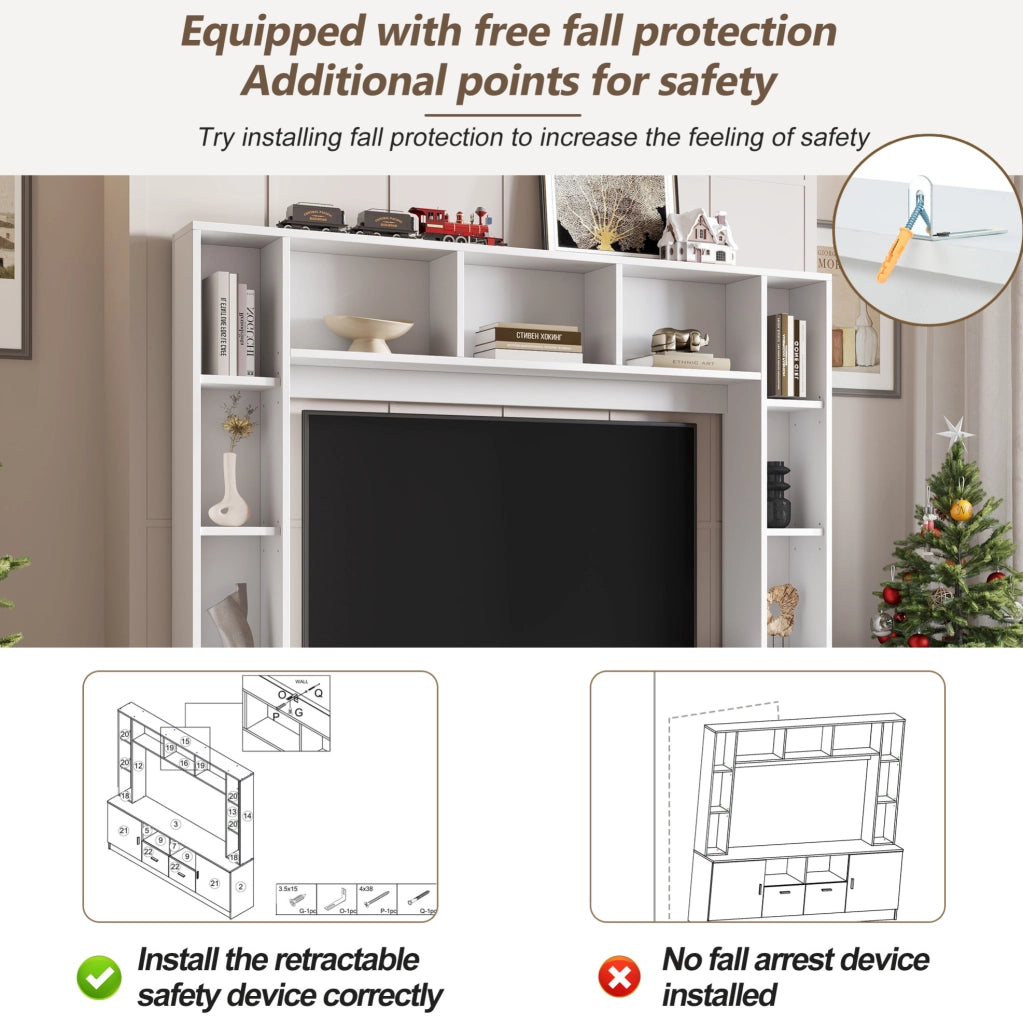Mobile TV 180x35x170 cm con 2 armadi; 2 cassetti e 11 vani; bianco