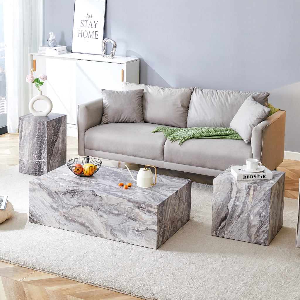 TAVOLINO DA SALOTTO 90x50x30 cm Grigio Effetto Marmo MDF