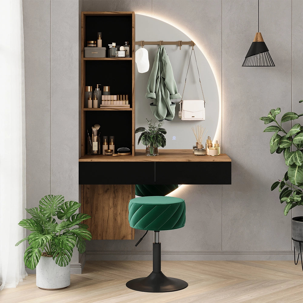 Vicco Tavolo da toeletta Quercia/nero 100 cm con specchio a LED