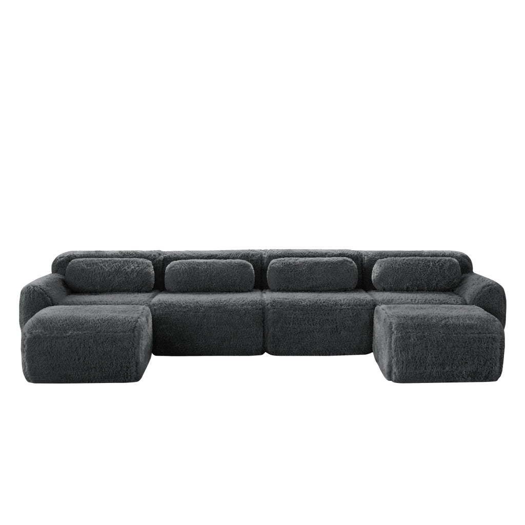 OKWISH Divano Modulare a U, senza Montaggio, Configurazione Libera e Base Antiscivolo, Peluche, Grigio