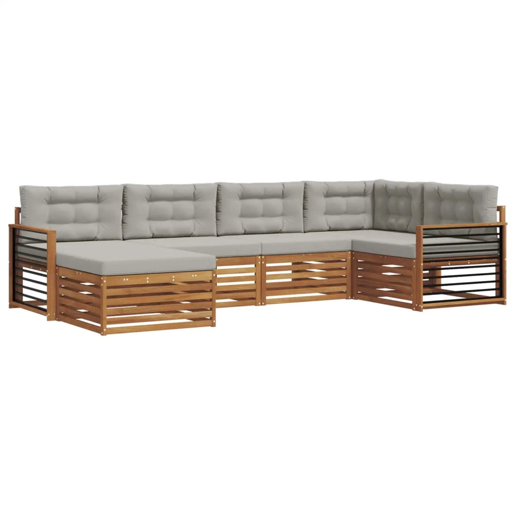 Set di divani da esterno 6 pcs Grigio Naturale e Chiaro