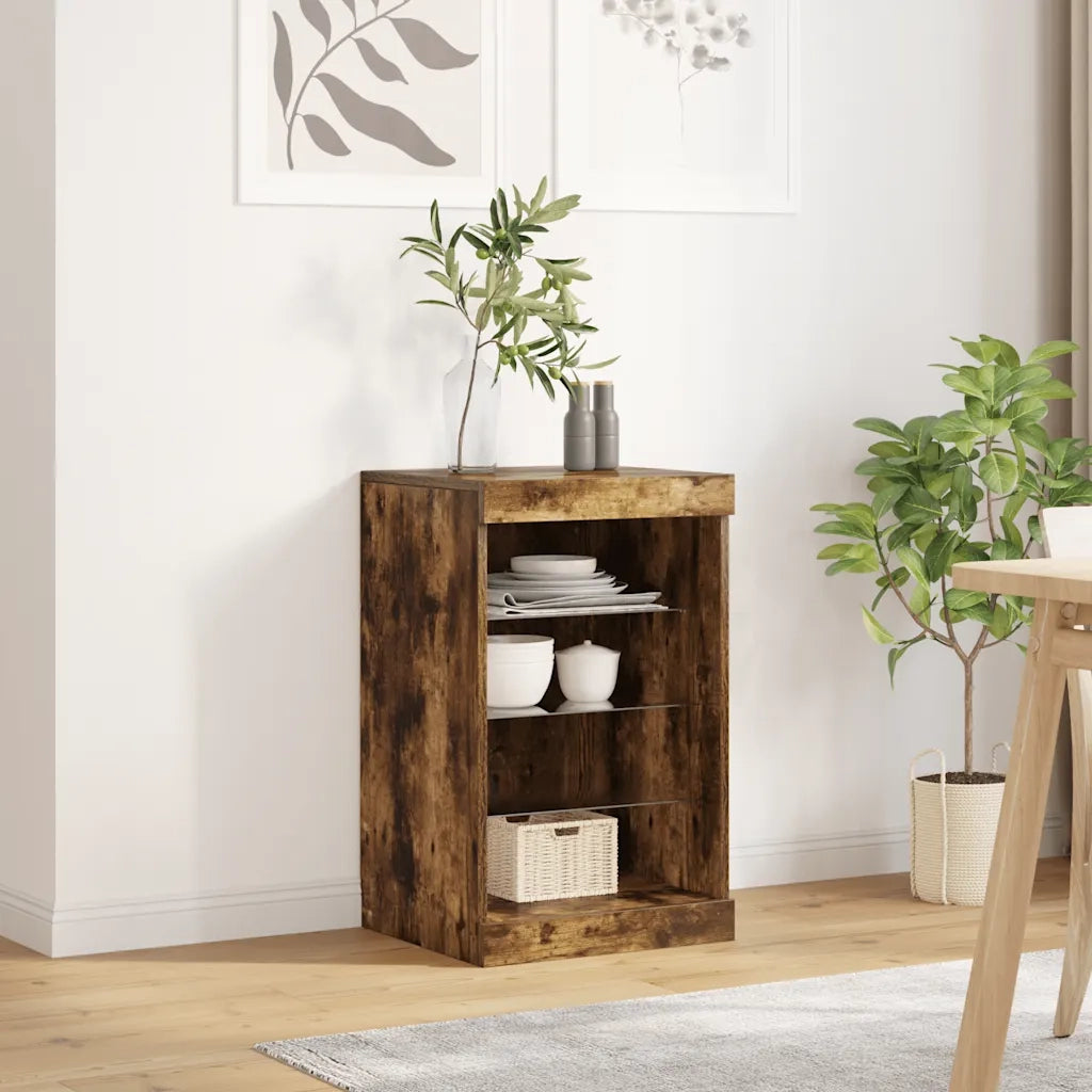 Credenza | Madia | Buffet da pranzo | Armadio da pranzo con Luci LED Rovere Fumo 41x37x67 cm