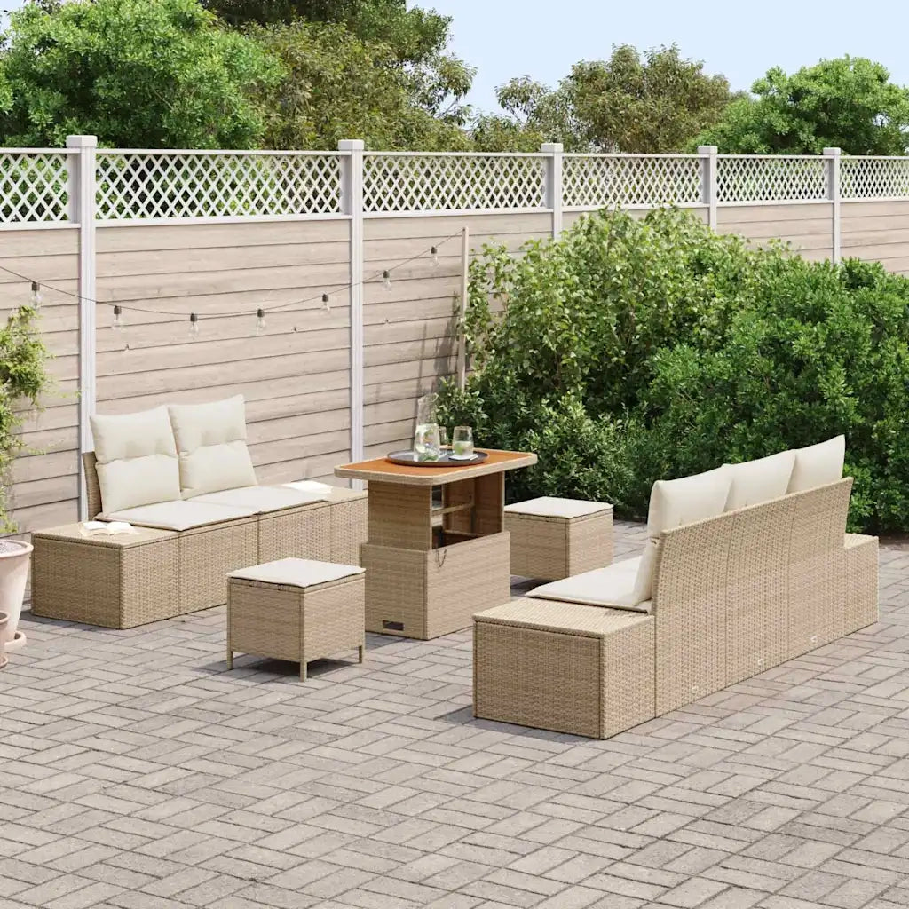 Set Divano da Giardino con cuscino 8 pcs Beige polyrattan