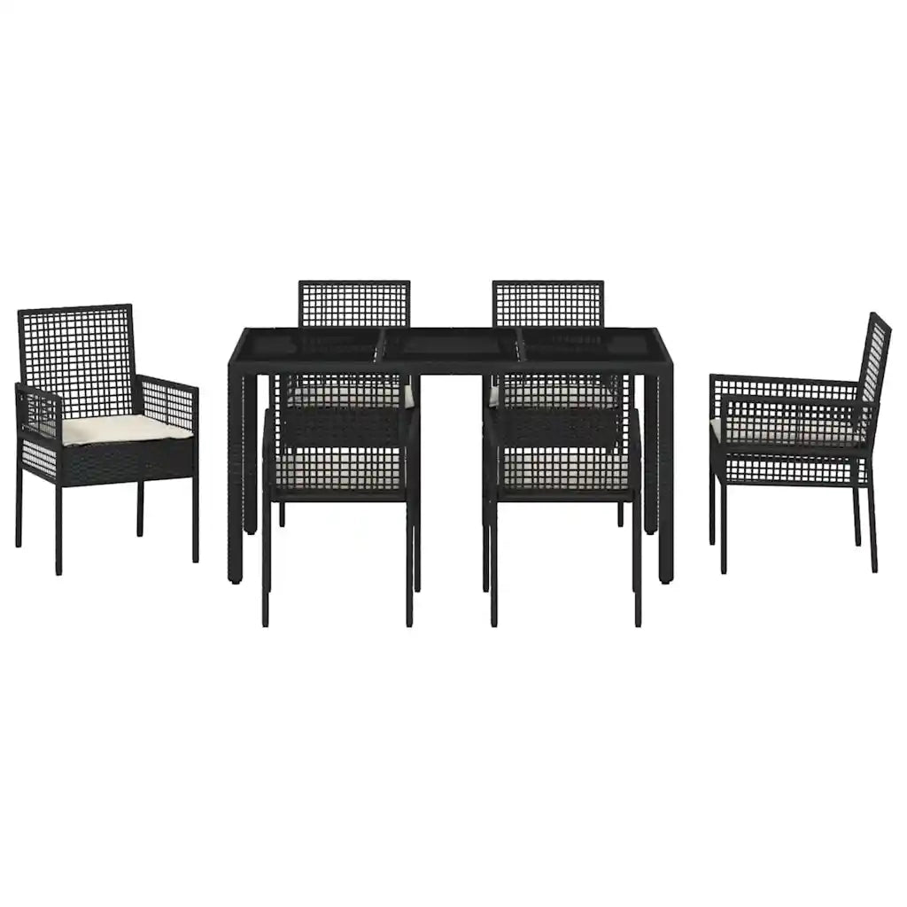 Set da Pranzo per Giardino 7 pcs Nero polyrattan 3334858