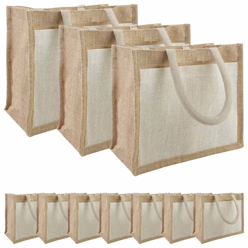 Borse in juta con tasca 10 Naturale e Bianco 26 x 22 x 14 cm 42012289