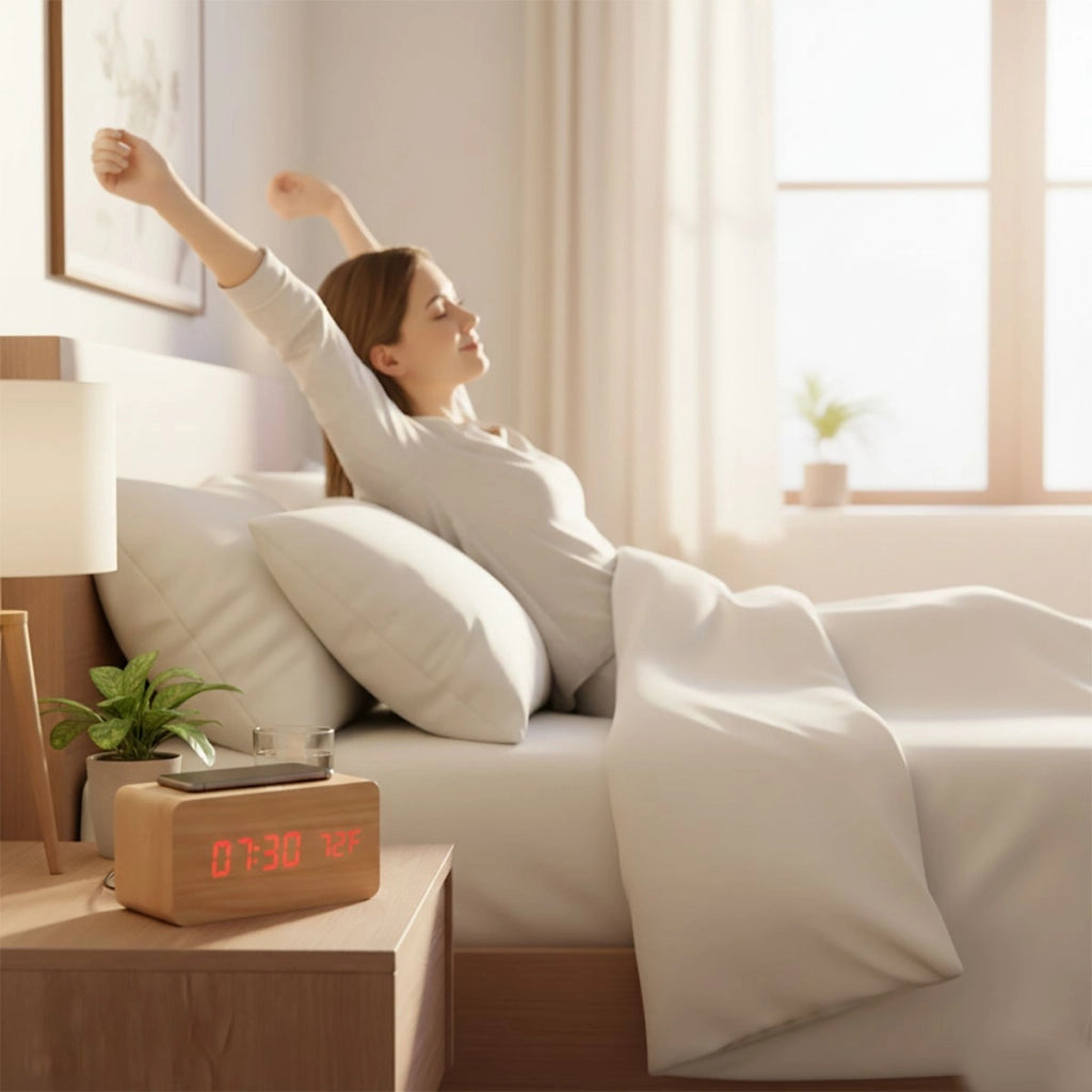SVEGLIA DIGITALE MULTIFUNZIONE LEGNO LED RICARICA WIRELESS TEMPERATURA 06724