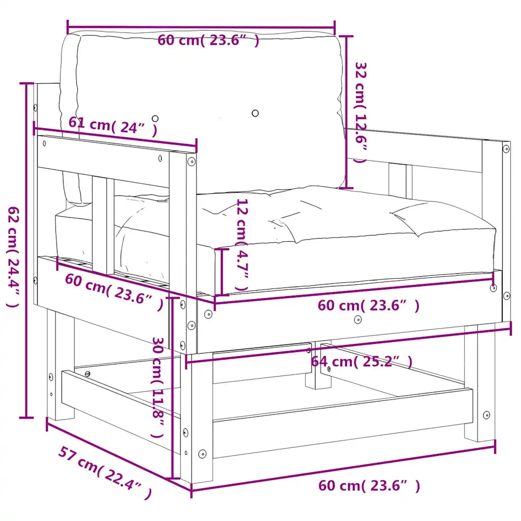 Sedia da patio-Sedie da Giardino con Cuscini 2 pz in Legno Impregnato di Pino 157453