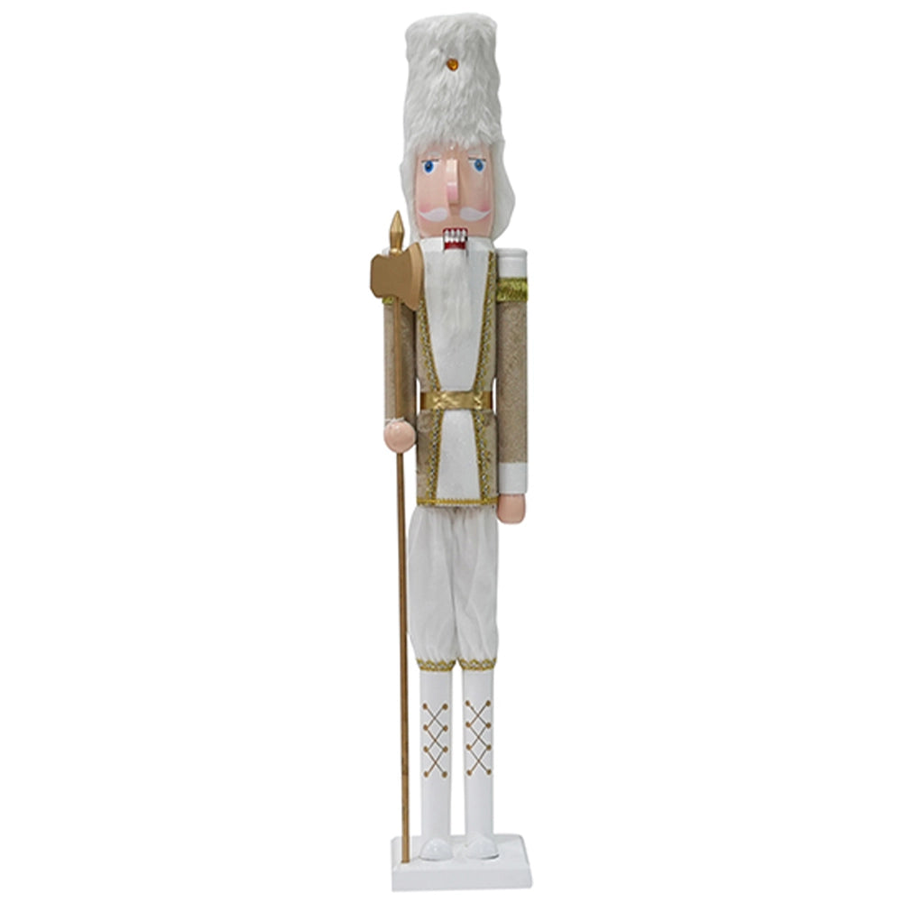 Soldato Schiaccianoci di Natale in Legno 106 cm Decorazioni Addobbo Bianco e Oro