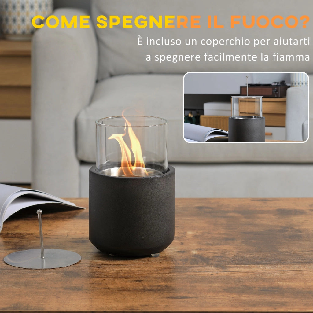 Camino a Bioetanolo da Tavolo con Serbatoio da 0.4L, 12x12x19cm, Grigio Scuro