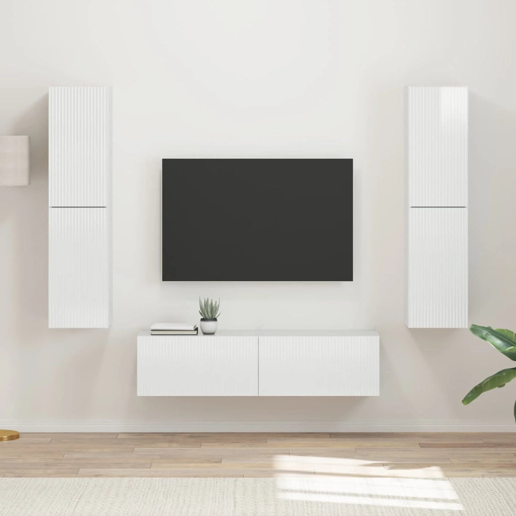 Set mobile TV 6 pcs Bianco Lucido Legno multistrato