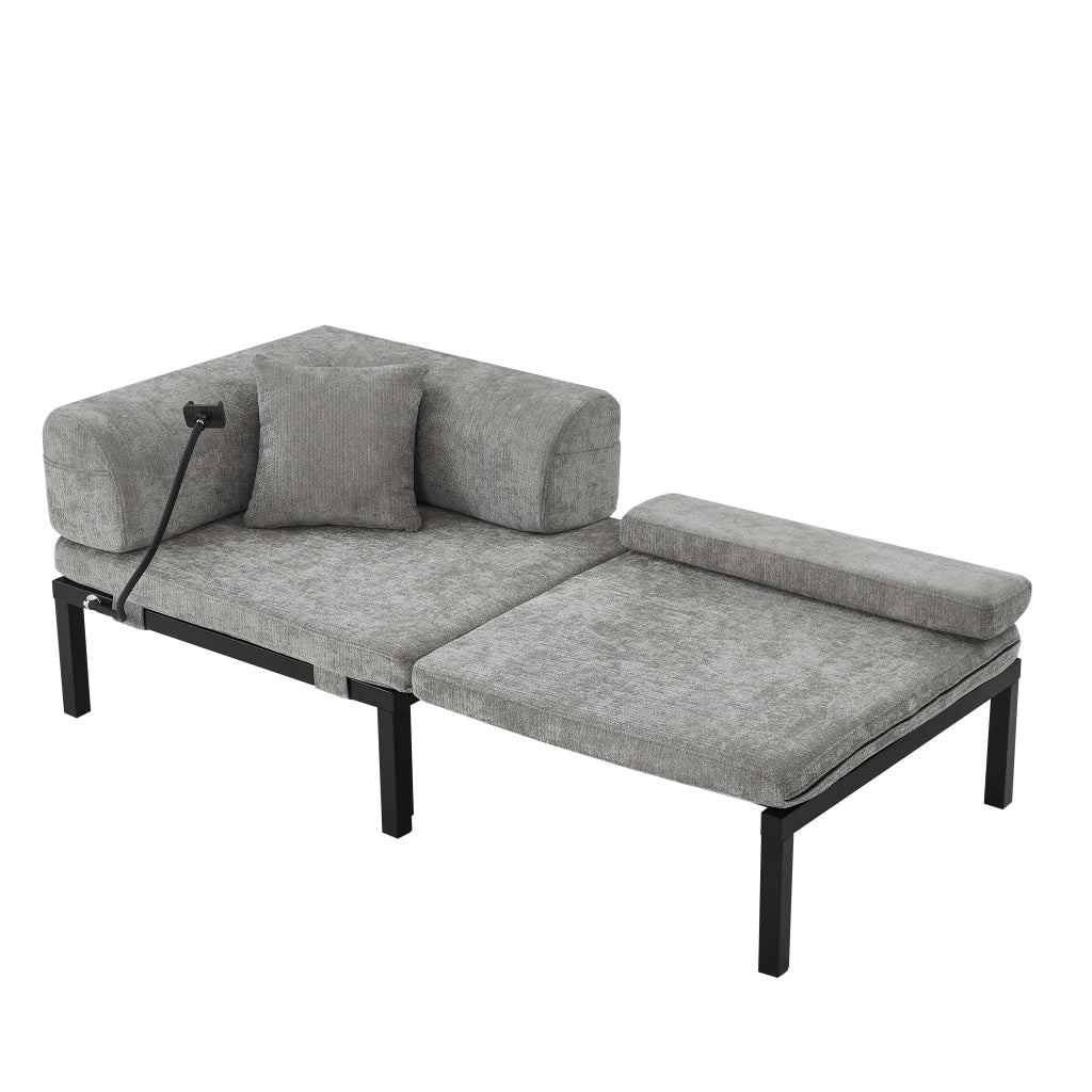 Letto Estraibile Singolo, Pieghevole, in Velluto, in Legno Massello, Grigio Chiaro
