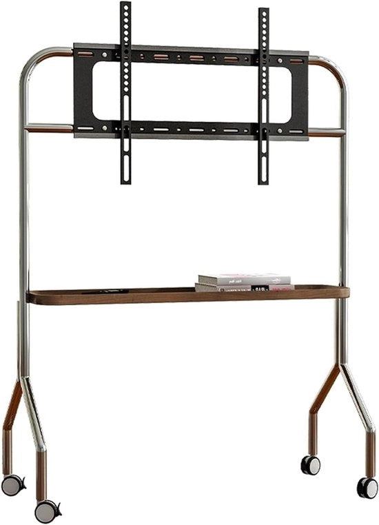 Sostegno TV Portatile in Acciaio Inox con Ruote e Cassettone di Ripostiglio (Chestnut)