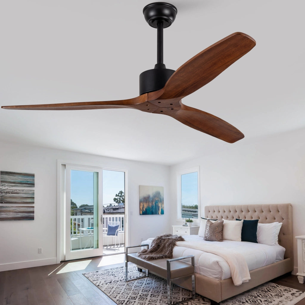 Ventilatore da soffitto 52 pollici senza illuminazione con telecomando, 3 pale legno massello, motore DC reversibile silenzioso, design moderno