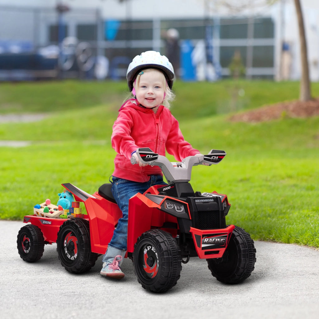 Quad elettrico per bambini con rimorchio ¨C zephmum ¨C Rosso, per 1.5-3 anni