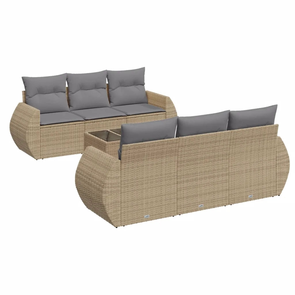 Set Divani da Giardino 7 pz con Cuscini Beige in Polyrattan