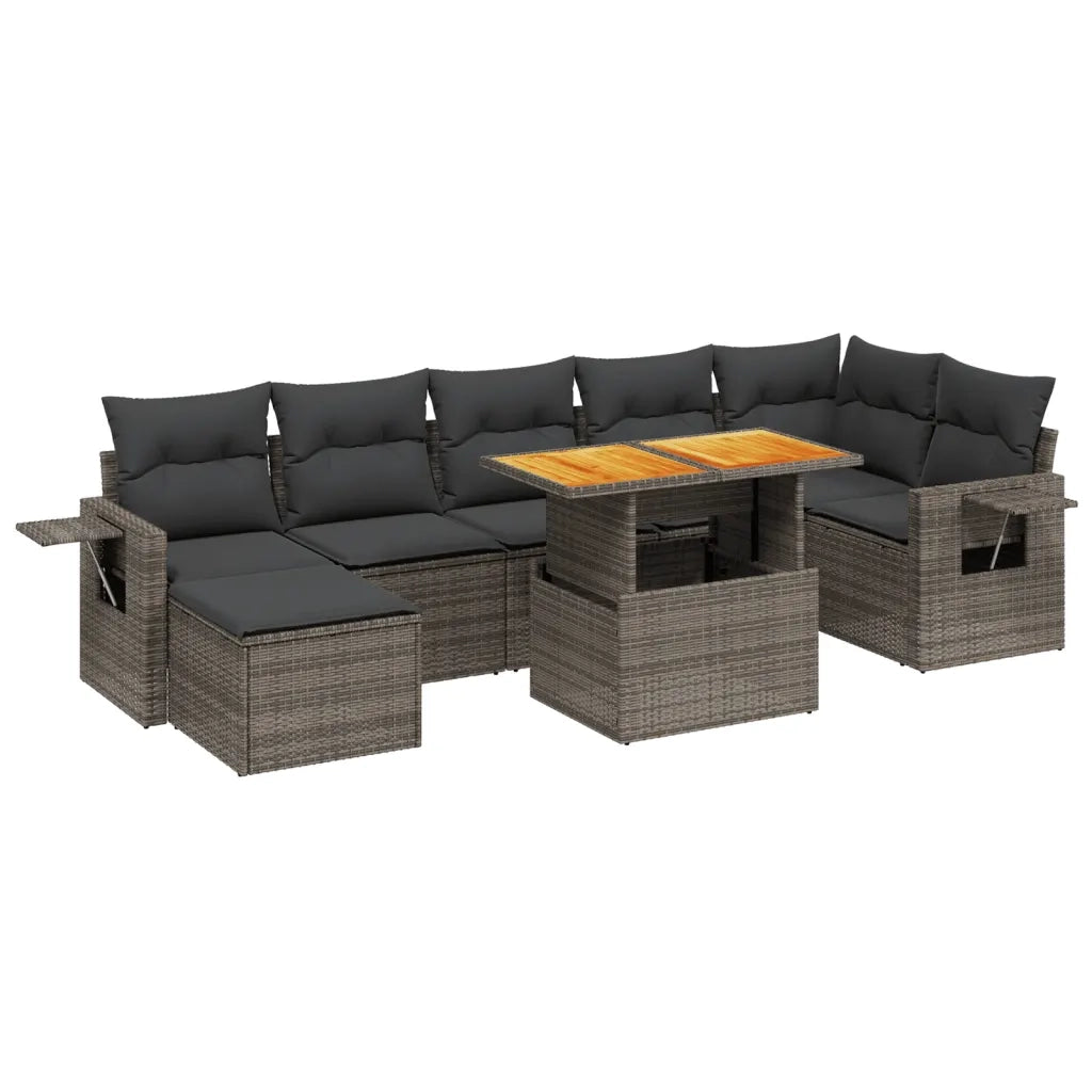 Set Divano da Giardino 8 pz con Cuscini Grigio in Polyrattan 3275713