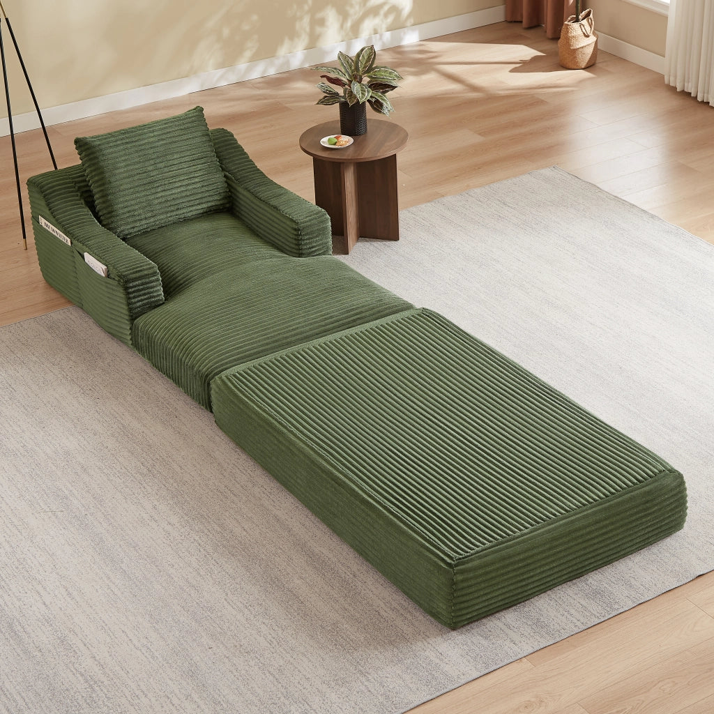 POLTRONA in velluto a coste verde 32x32x112 cm convertibile in piccolo letto