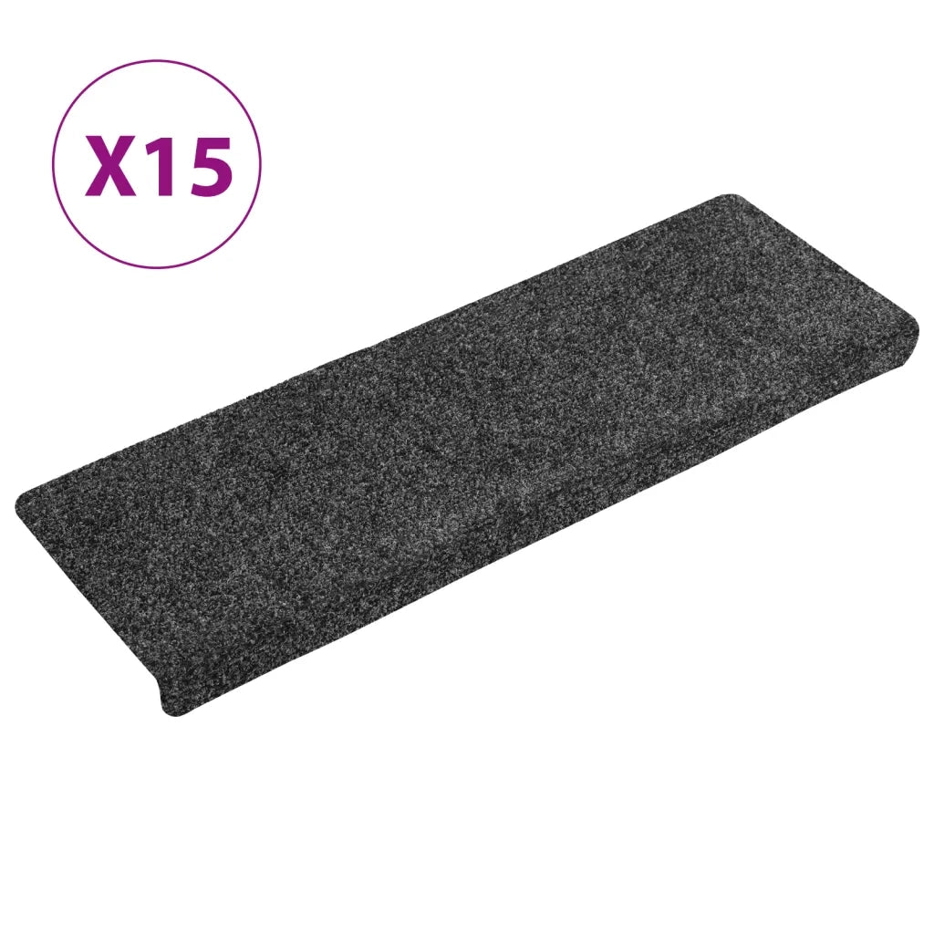 Tappetini per scale autoadesivi 15 pz 65x21x4 cm Grigio Scuro bordo rettangolare 134562