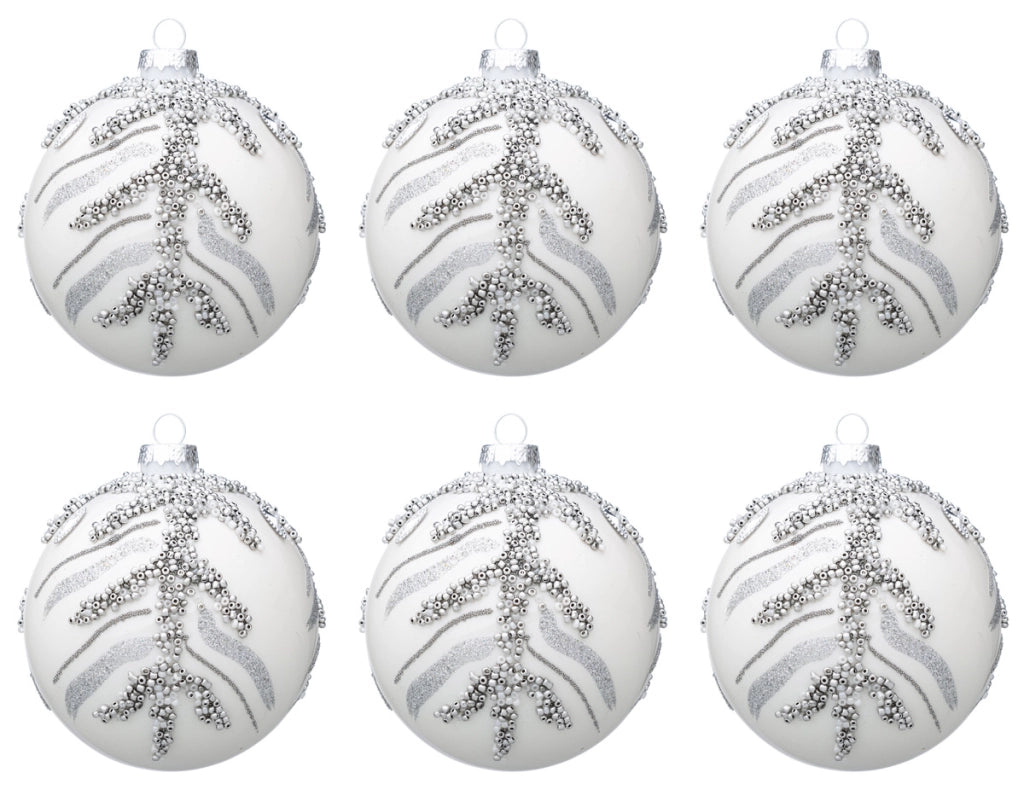 Palline di Natale in Vetro Bianche Argento Eleganti Decorazioni Addobbi Albero Diametro: 80 mm