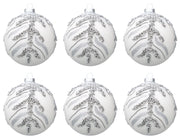 Palline di Natale in Vetro Bianche Argento Eleganti Decorazioni Addobbi Albero Diametro: 80 mm