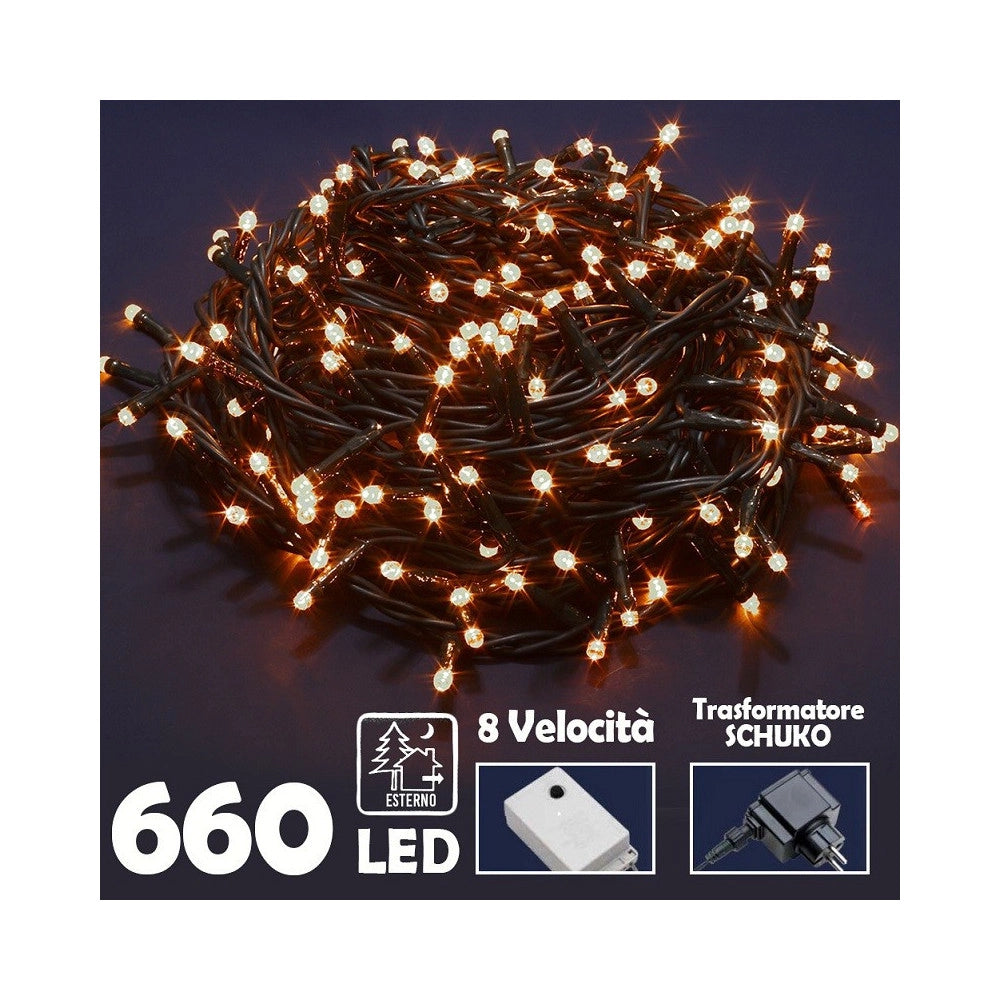 Trade Shop - Catena Luminosa 660 Luci Led Lucciole Bianco Caldo Con Controller 8 Funzioni -