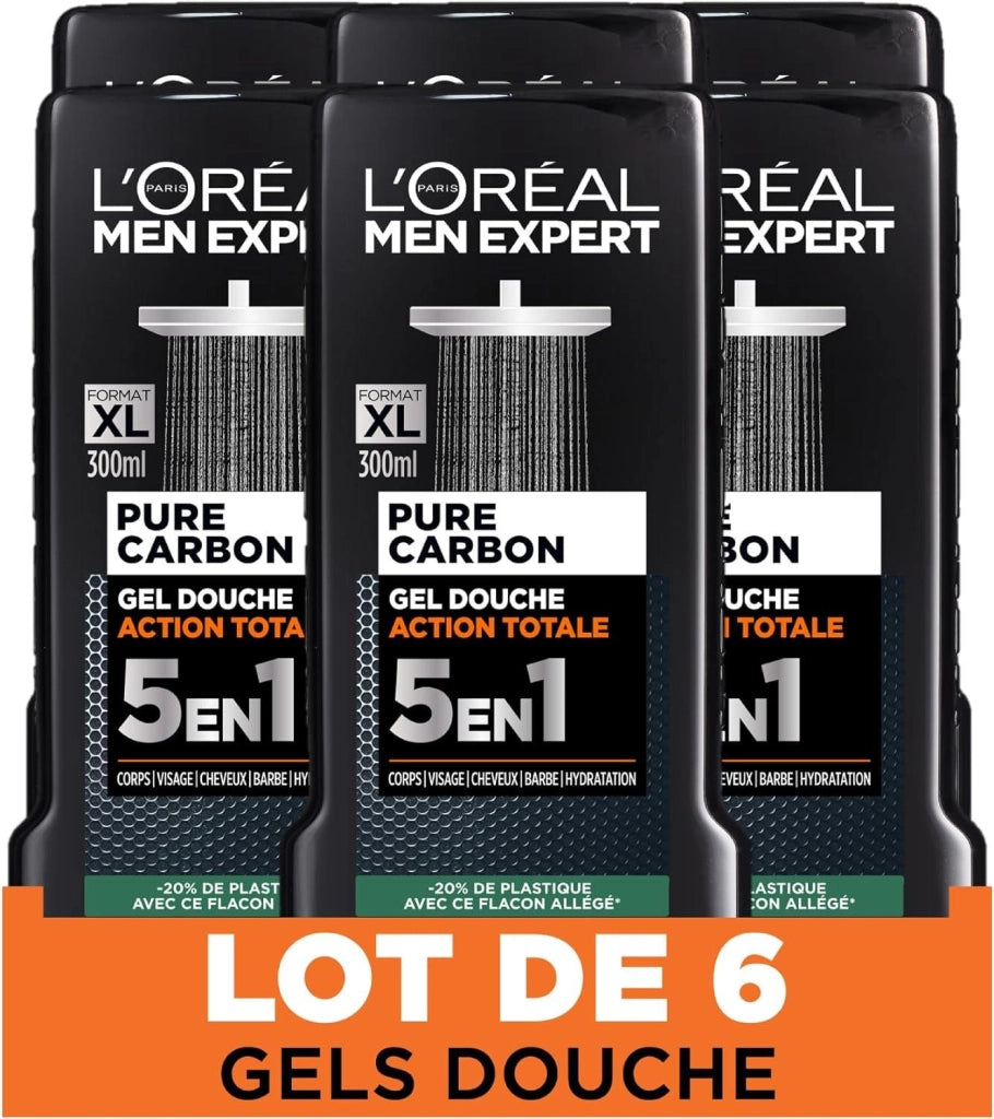 L'OREAL PARIS SET 6 PZ MEN EXPERT GEL PER DOCCIA DA 300ML TOTAL CLEAN AL CARBONE