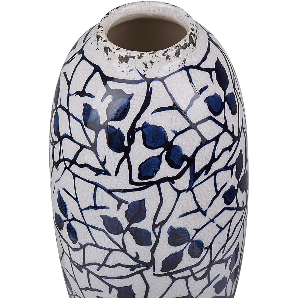 Vaso per fiori in gres porcellanato con motivo floreale stile retrò bianco e blu