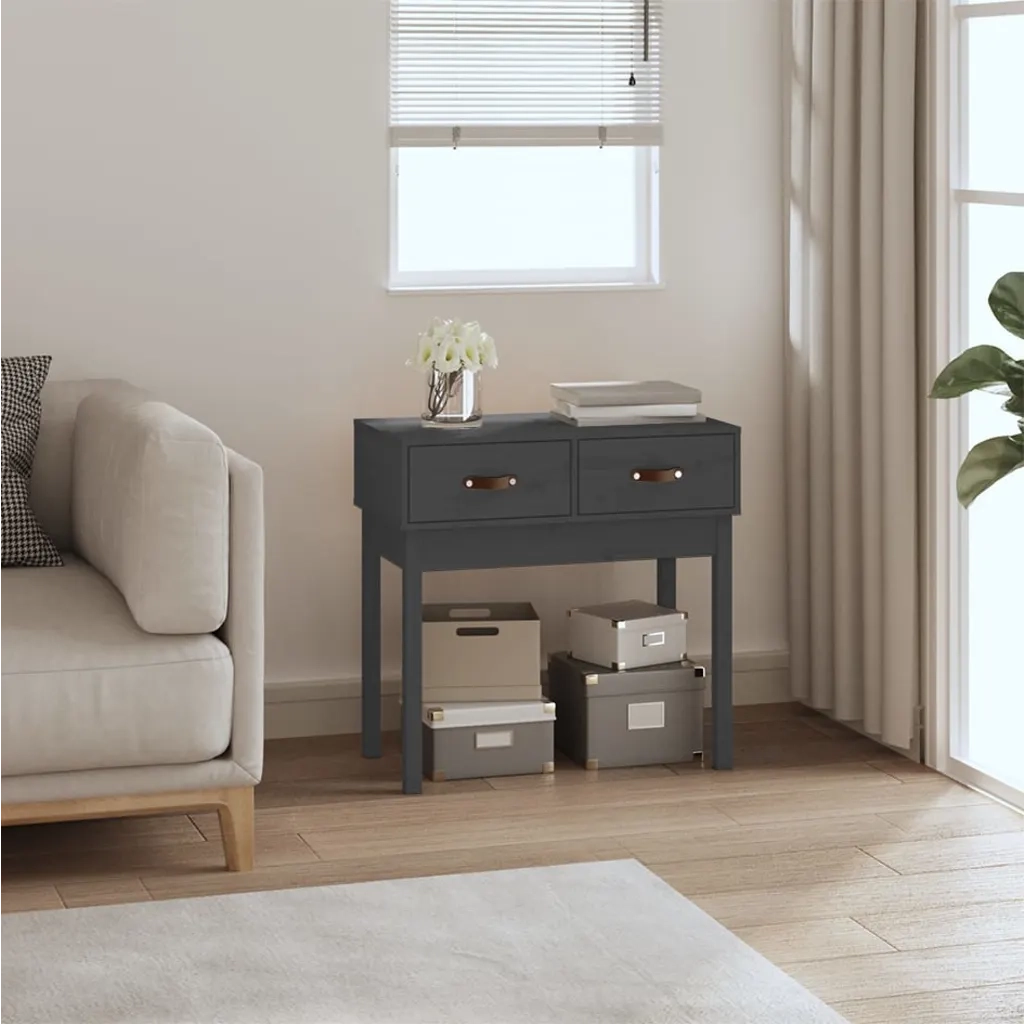 Tavolo Consolle Grigio 76,5x40x75 cm in Legno Massello di Pino 821751