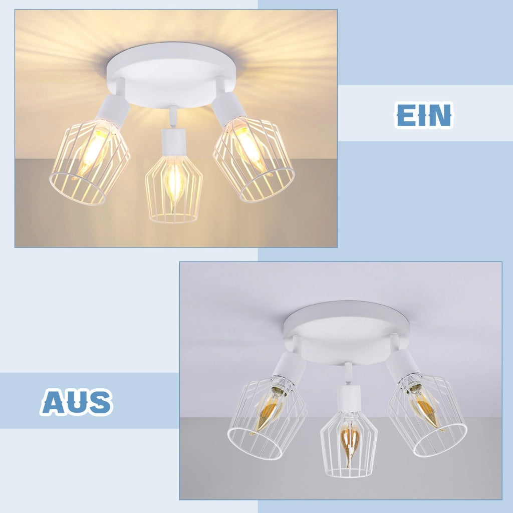 ZMH Faretto da soffitto bianchi 3 luci E14 metallo rotondi orientabili 350° industriali per corridoio soggiorno