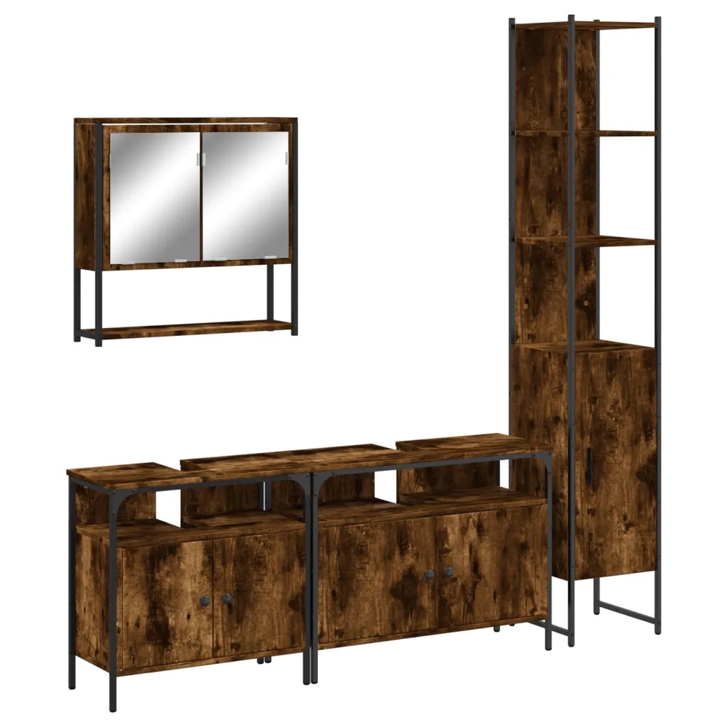 Set Mobili da Bagno 4 pz Rovere Fumo in Legno Multistrato 3214687