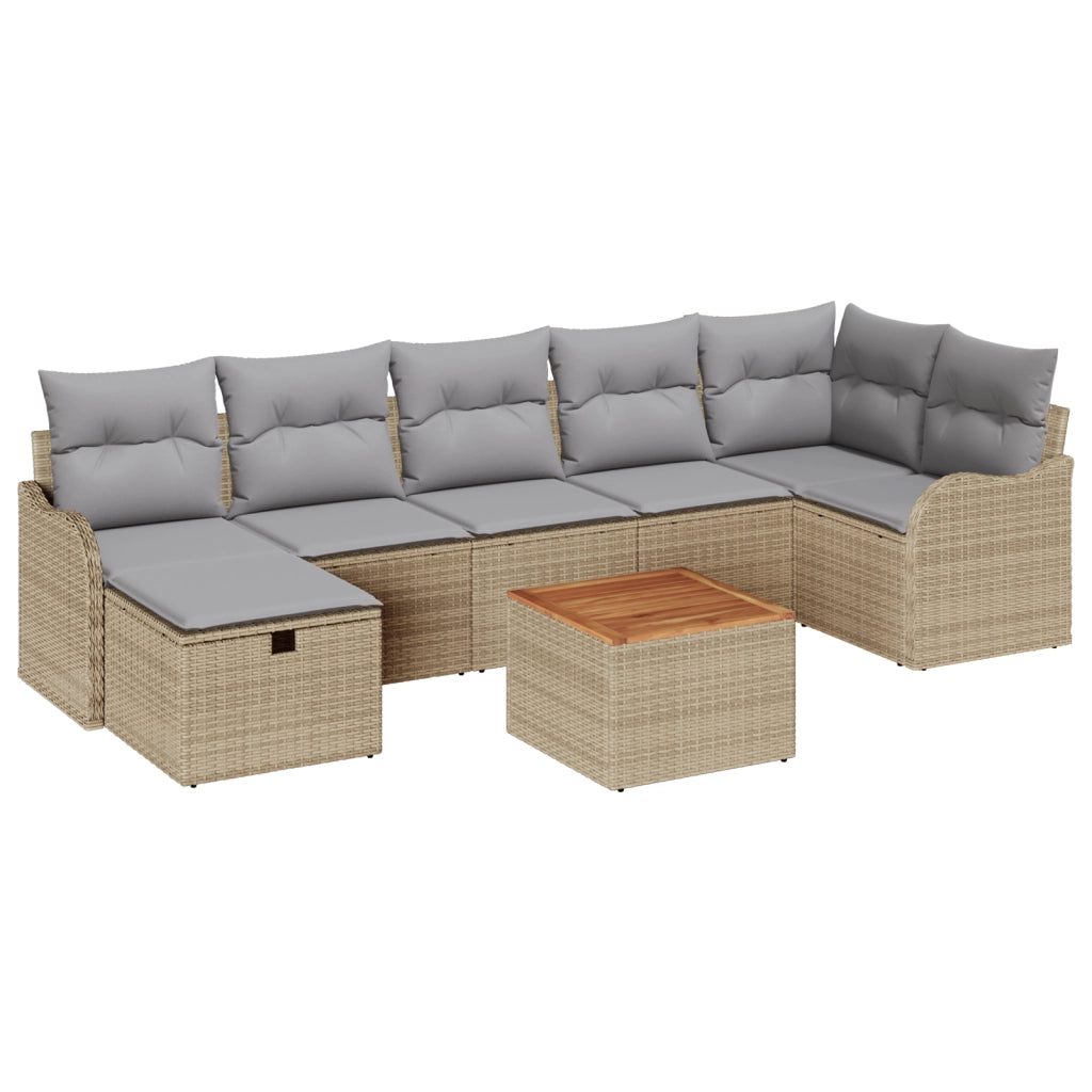 Set di Divani da Giardino  8 Pezzi con Cuscini Beige Rattan Polietilene