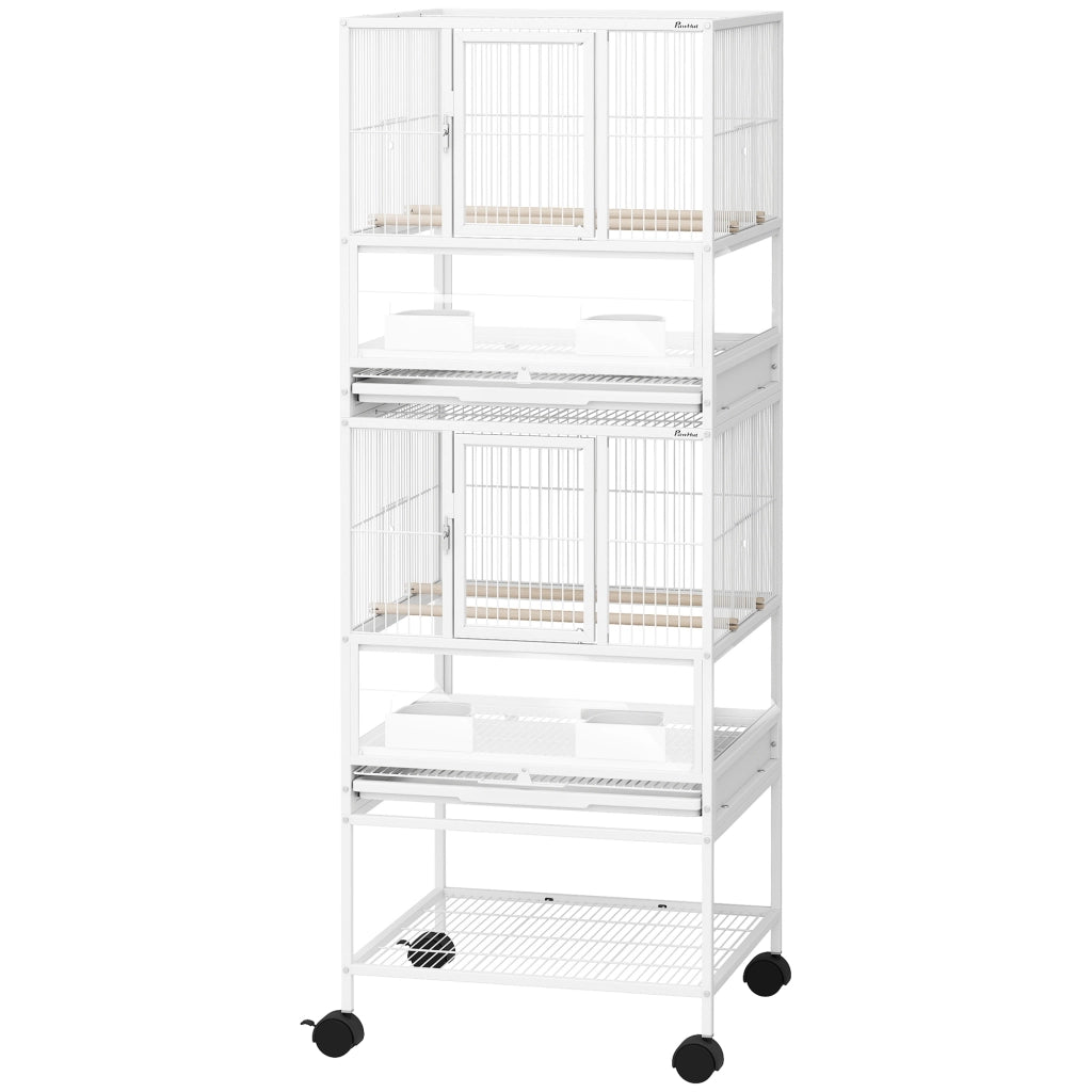 Gabbia per Uccelli 2 Livelli con Vassoio ¨C zephmum ¨C Bianco 48x46x135 cm