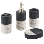 Set di 4 Accessori Bagno in Ceramica nera e beige dispenser sapone porta sapone portaspazzolini bicchiere